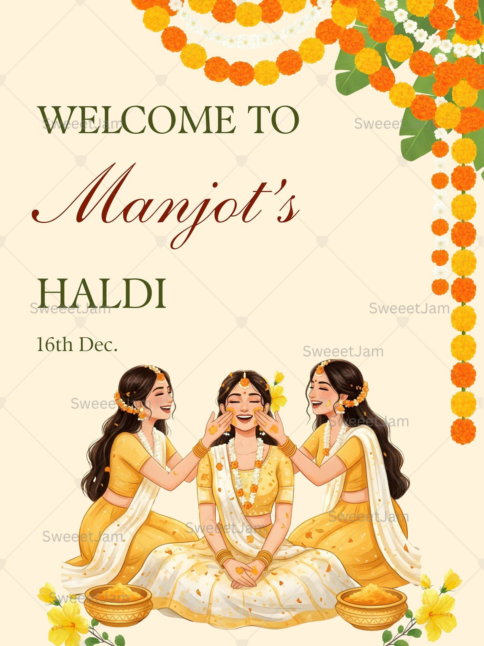Editable Indian Haldi Ceremony Welcome Sign