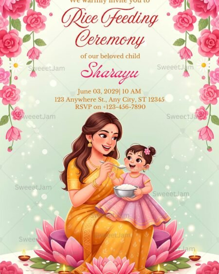 Rice feeding ceremony digital invitation for baby first rice ceremony