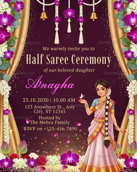 Editable half saree ceremony digital invitation for daughter