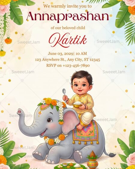 Editable annaprashan invitation 5x7 Canva template for baby first rice ceremony