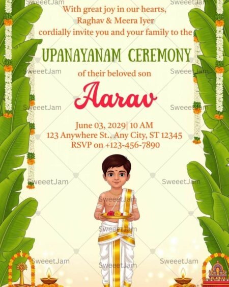 Upanayanam Ceremony Invitation, Editable Sacred Thread Ceremony Card