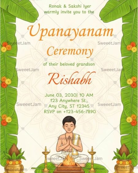 Upanayanam Ceremony Invitation ,Editable Sacred Thread Ceremony Card