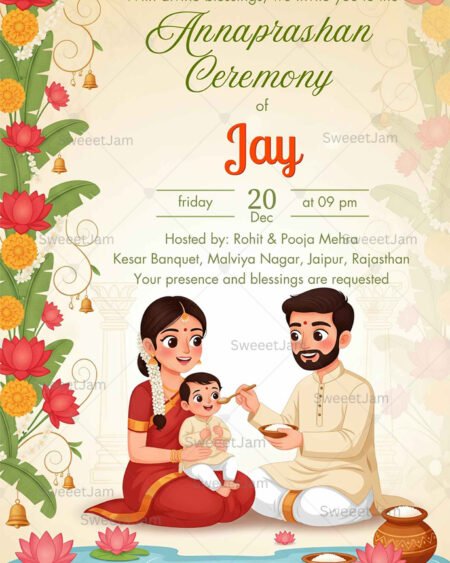 Editable Annaprashan Invitation Canva Template | Rice Feeding Ceremony Digital Invite | Indian Baby Ceremony Invitation